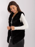 Black fur vest with pockets