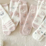 2pairs Sweet Home Sleeping Socks Cartoon Imitation Mink Rabbits Bowknot Floor Sleep Socks Ins Japanese Warm Tube Socks Winter