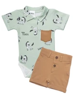 Baby Nellys 2-dílná sada body kr. rukáv, kraťásky, Zebra - mátová, hnědá vel.  68
