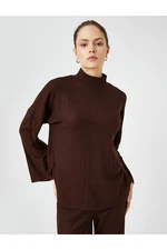 Koton Şahika Ercümen X - Half Turtleneck T-Shirt with Side Slits and Long Sleeves.