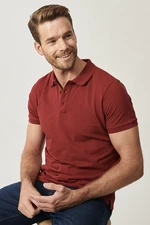 ALTINYILDIZ CLASSICS Men's Claret Red 100% Cotton Roll-Up Collar Slim Fit Slim Fit Polo Neck Short Sleeved T-Shirt.