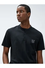Koton Collar T-Shirt Buttoned Dog Embroidered Slim Fit Cotton