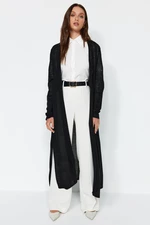 Trendyol Black Slit Detailed Long Long Thin Knitwear Cardigan