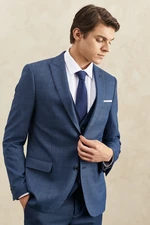 ALTINYILDIZ CLASSICS Men's Navy Blue Slim Fit Slim-Fit Cut Dovetail Collar Dobby Vest Classic Suit
