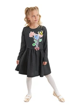 Mushi Black Girls Dress with a Denim Look with Flowers