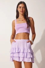 Happiness İstanbul Women's Lilac Patterned Ruffle Viscose Shorts Skirt