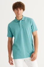 ALTINYILDIZ CLASSICS Men's Petrol 100% Cotton Roll-Up Collar Slim Fit Slim Fit Polo Neck Short Sleeved T-Shirt.