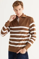 ALTINYILDIZ CLASSICS Men's Mink-ecru Standard Fit Normal Cut High Bato Neck Knitwear Sweater