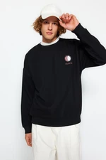 Trendyol Black Men's More Sustainable Oversize Crew Neck Long Sleeve Embroidery Detailed Sweatshirt.