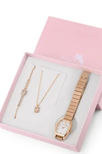 Polo Air Vintage Women's Wristwatch with Zircon Stone Baguette Necklace Bracelet Special Combination Set Copper Color
