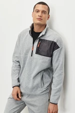 AC&Co / Altınyıldız Classics Men's Gray Melange Oversize Loose Cut Stand-Up Bato Collar Pocket Detailed Zipper Warm-Keeping Fleece Sweatshirt