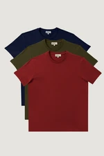 AC&Co / Altınyıldız Classics Men's Burgundy-navy-khaki Slim Fit Narrow Cut Crew Neck Pack of 3 100% Cotton T-Shirts AC&Co / Altınyıldız Classics Men's Burgundy-navy-khaki Slim Fit Narrow Cut Crew Neck Pack of 3 100% Cotton T-Shirts