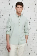 ALTINYILDIZ CLASSICS Men's Green Slim Fit Slim Fit Button Down Collar Cotton Dobby Shirt