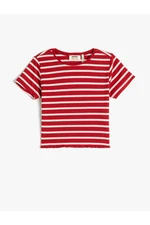 Koton Crop T-shirt with Short Sleeves, Crew Neck Tight Fit, Ribbed.