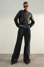 Trendyol Limited Edition Black Premium Oversize Zippered Faux Leather Coat