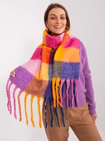 Checkered women's scarf in orange and navy blue