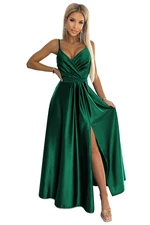 Elegant long satin dress with a Numoco neckline