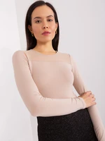 Beige long sleeve blouse with mesh BASIC FEEL GOOD