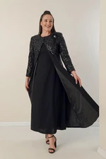 By Saygı Long Crepe Dress With Half Moon Sleeves. Plus Size 2-Piece Suit With Puffy Caftan Lined The Sleeves And The Front.