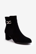 Women's low-heeled ankle boots with decoration Black Numissa