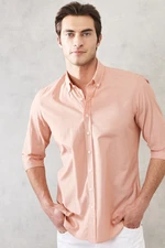 AC&Co / Altınyıldız Classics Men's Orange Slim Fit Slim-fit Oxford Buttoned Collar Gingham Cotton Shirt.