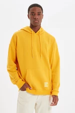 Trendyol Basic Yellow Oversize/Wide-Fit Hooded Labeled Fleece Inner Sweatshirt