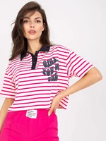 White and pink short polo shirt with print