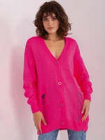 Fluo pink long cardigan with holes