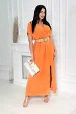 Long dress with a decorative belt of orange color
