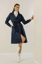 By Saygı Notched Collar Waist Belted, Pocket Soft Cotton Trench Coat. By Saygı Notched Collar Waist Belted, Pocket Soft Cotton Trench Coat.