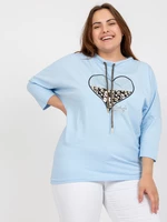 Light blue women's blouse plus size with 3/4 sleeves