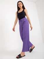 Purple ribbed knitted trousers with tie