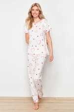 Trendyol White-Red Heart Knitted Pajamas Set