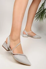 Shoeberry Women's Tue Silver Satin Stone Heeled Shoes