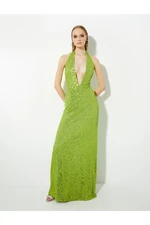 Koton Sequined Evening Dress with Decollete with a Slit