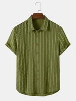 Mens Striped Textured Button Up Daily Short Sleeve Shirts