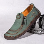 Menico Men Hand Stitching Microfiber Leather Soft Non Slip Side Zipper Casual Flats Shoes