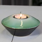 Svícen na čajovku  keramika šedo-zelený 12cm