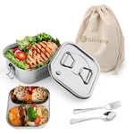 Glisteny Stainless Steel Lunch Box Children with Compartments 1600ml Lunch Box Leak-Proof for Children and Adults, 3 Com