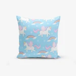 Obliečka na vankúš s prímesou bavlny Minimalist Cushion Covers Blue Background Unicorn Rainbows, 45 × 45 cm