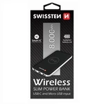 Powerbank Swissten Slim 8000 mAh vezetékmentes töltő USB-C bemenettel, fekete