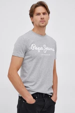 Tričko Pepe Jeans Original Stretch šedá farba, s potlačou