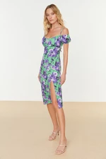 Trendyol Multicolored Printed Evening Dress with Slit Detail