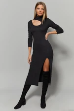 Cool & Sexy Women's Anthracite Collar Window Slit Dress Y1984