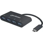 USB 3.0 hub Manhattan 4 porty, s konektorem USB C, 38 mm, černá