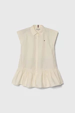 Dievčenské bavlnené šaty Tommy Hilfiger béžová farba, mini, rovný strih