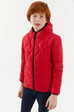 River Club Boy's Onion Patterned Fiber Inside Water and Windproof Red Hooded Coat