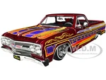 1965 Chevrolet El Camino Lowrider Candy Red Metallic with Graphics "Lowriders" Series 1/25 Diecast Model Car by Maisto