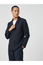 Koton Basic Textured Jacket, Wide Collar with Buttons, Pocket Detailed.