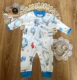 Kojenecký overal bez šlapek Mamatti, Balón, bílo/modrý, vel. 80 (9-12m)